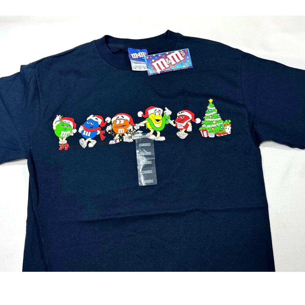 M&M's Christmas Vintage T Shirt Navy Blue Holiday Size Medium New With Tags